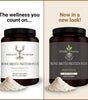 Two containers of StHealthy Nutrition Bone Broth Protein Plus with different label designs on a beige background.