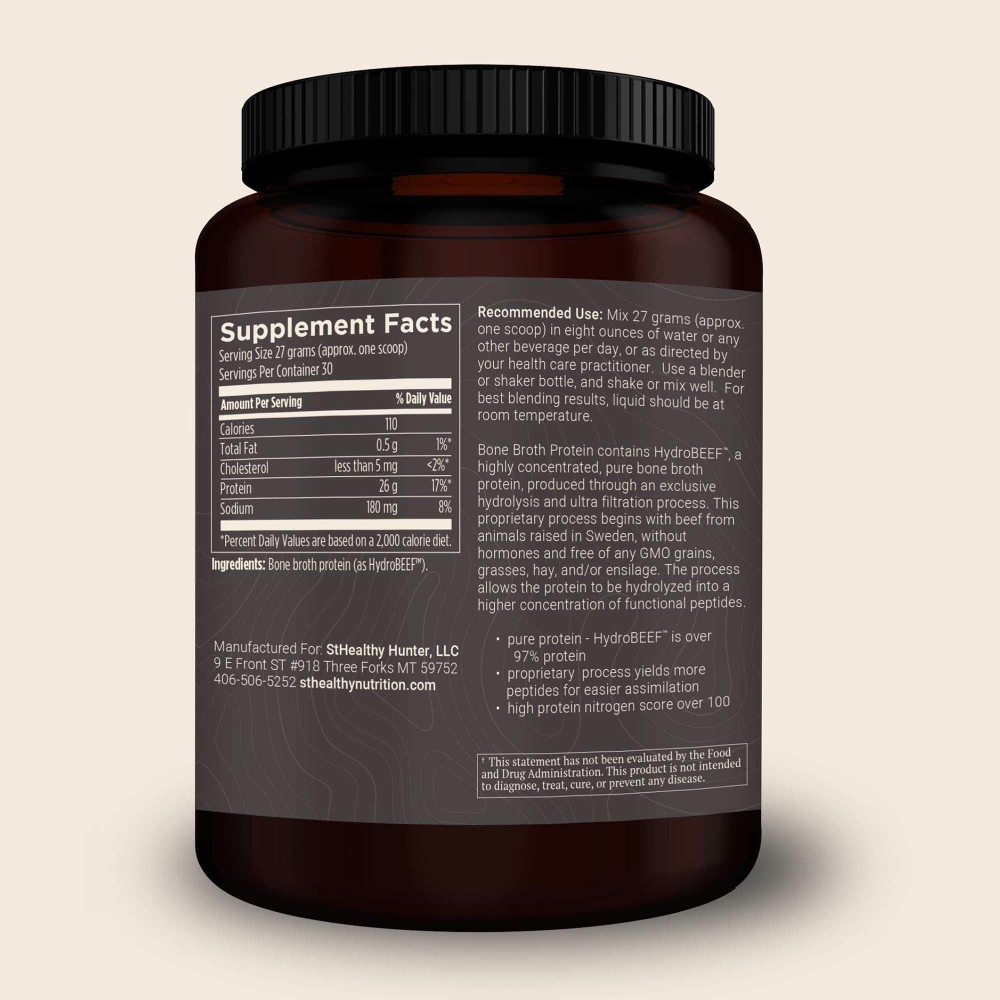 Supplement container with label on a beige background